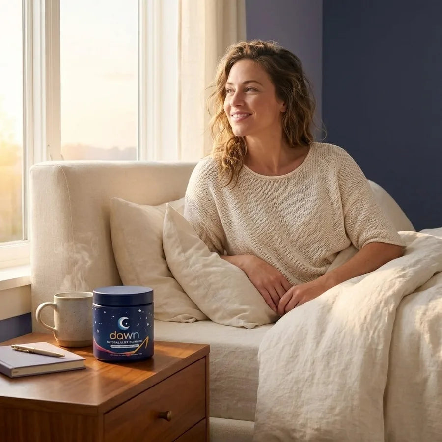 Adult avoiding melatonin hangover with melatonin-free bedtime support