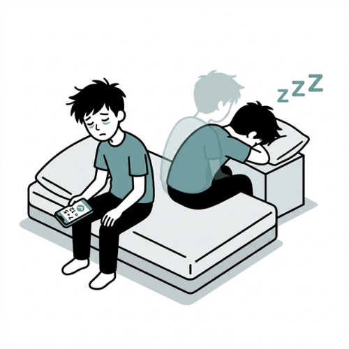 Half-asleep person dismissing an alarm