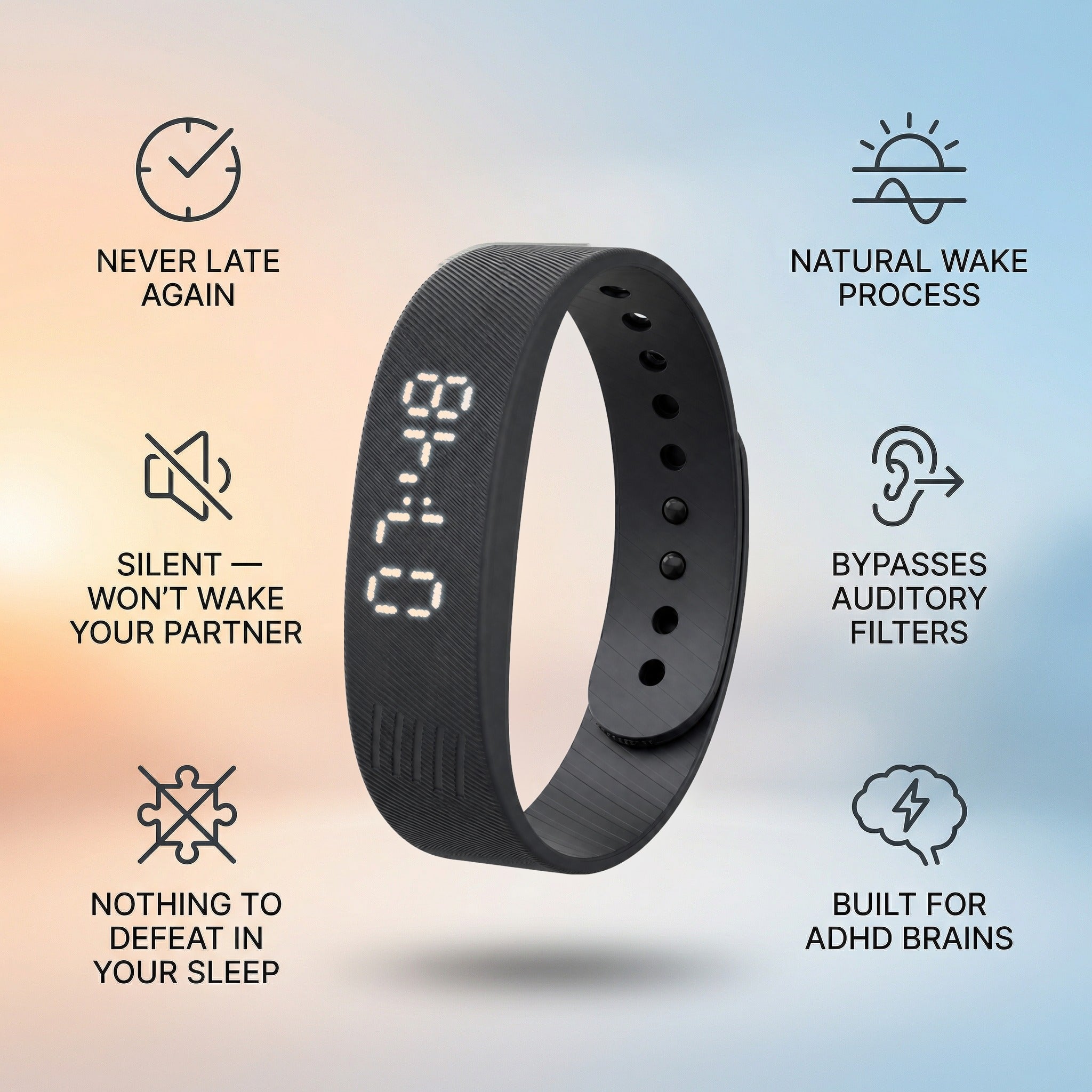 Dawn Wake Up Band with lit time display