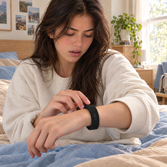 Teen waking from the band on her wrist