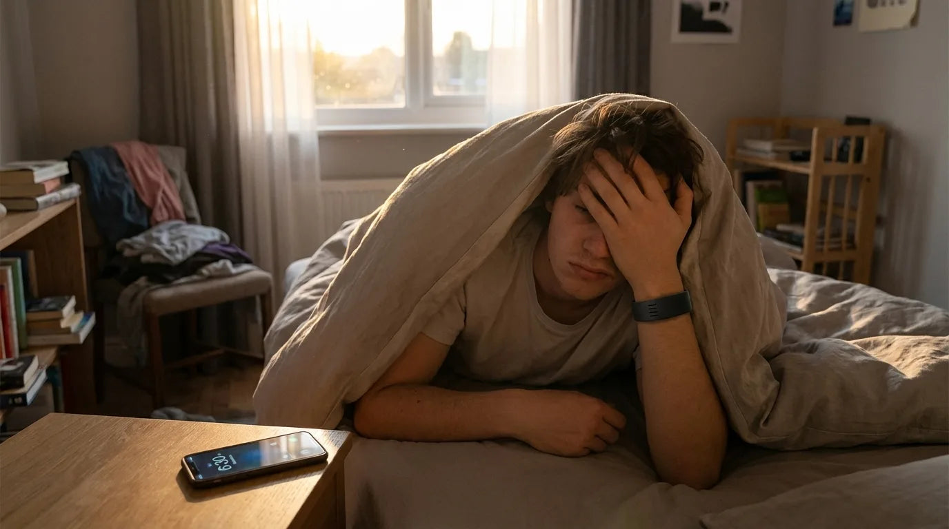 Wearable vibration alarm in a realistic early morning bedroom scene