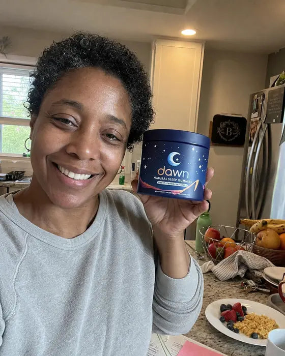 Customer celebrating with Dawn jar