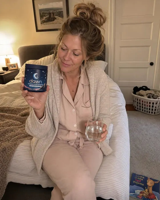 Customer on bed with Dawn jar and water