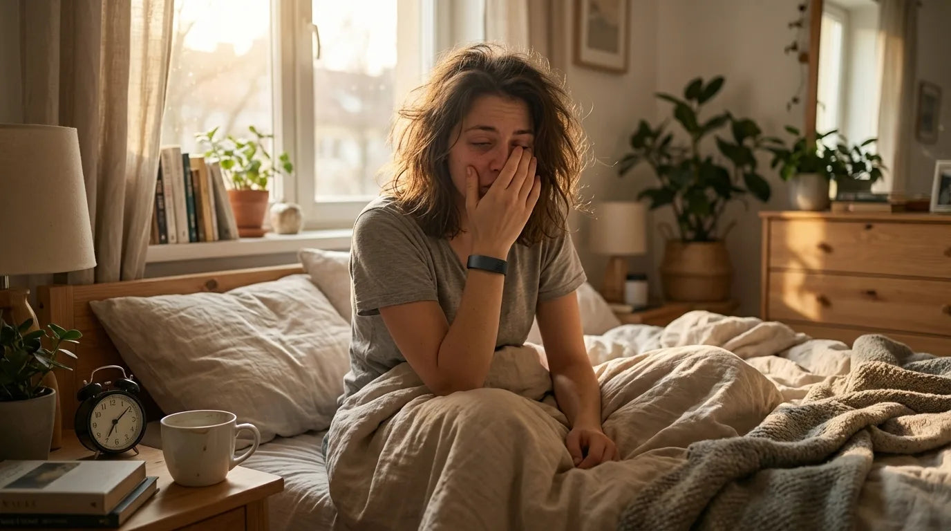 Wearable vibration alarm in a realistic early-morning bedroom scene