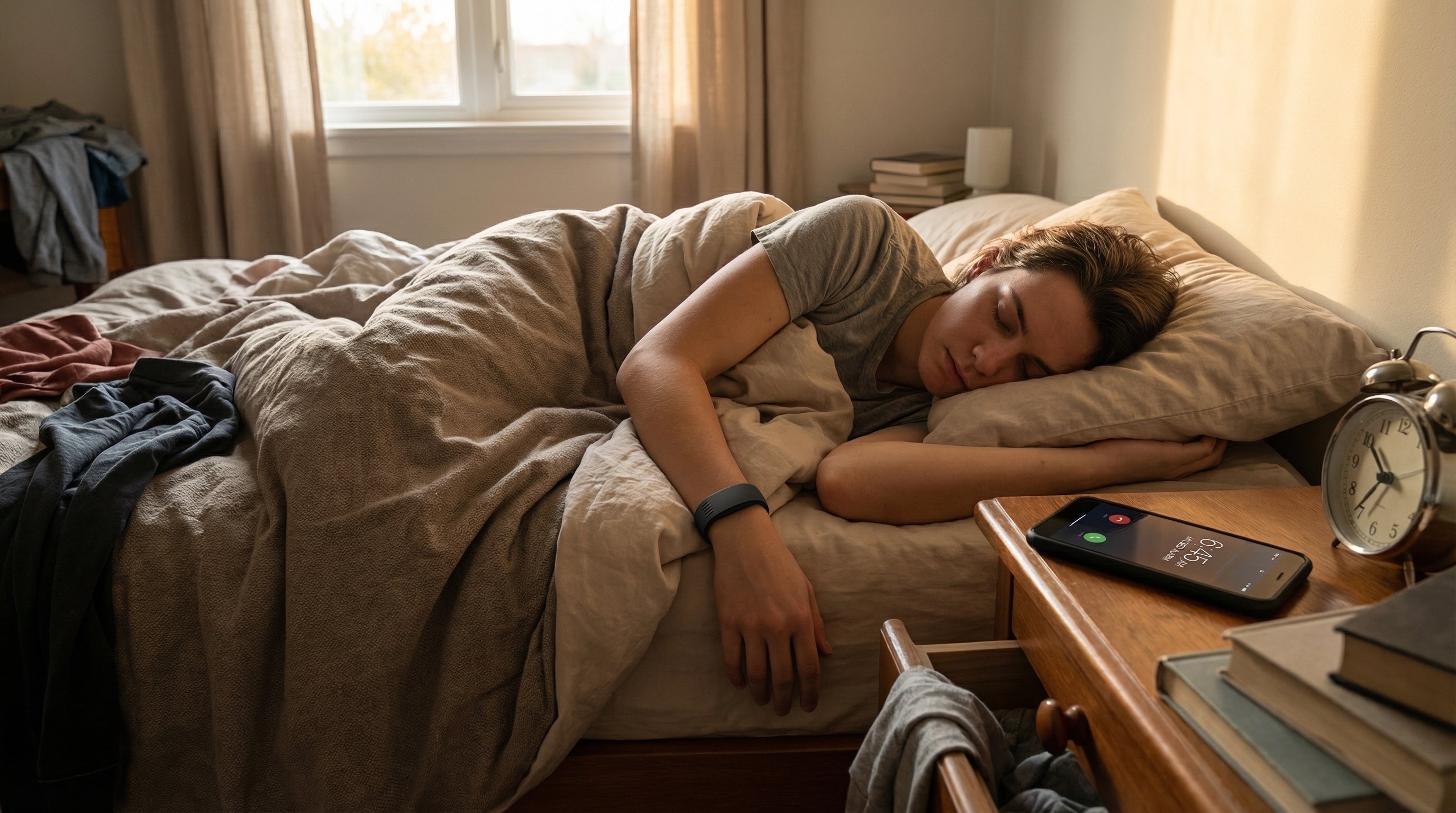 Deep sleeper missing a phone alarm while wearing a vibrating wrist alarm